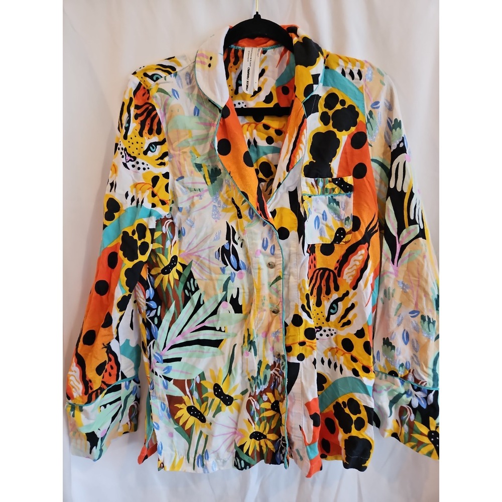 Marcos Navarro Anthropologie Pajama Top S Tiger Jungle Floral Flannel Shirt